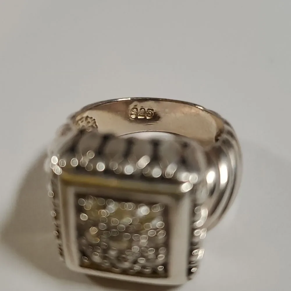 Sterling Silver 925 Ring Cubic‎ Zirconia Square Pattern Thick Band Size 6